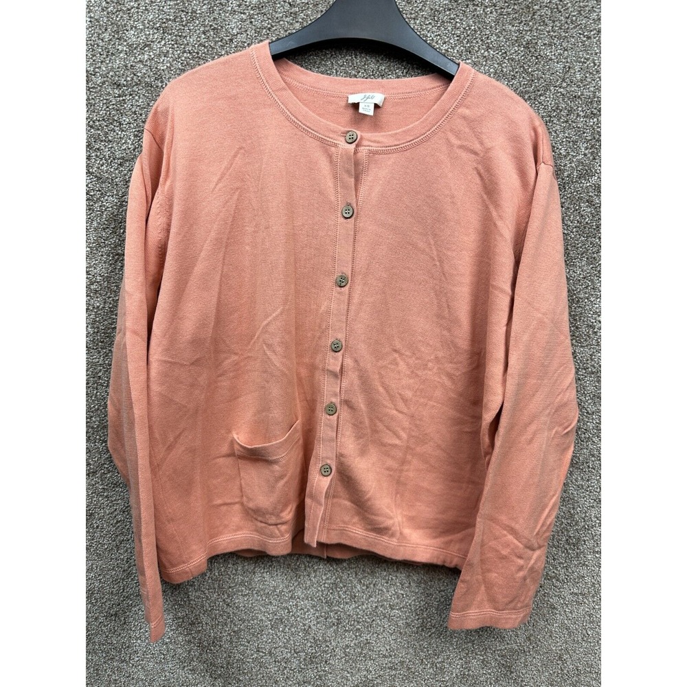 J. Jill Cardigan XSmall Peach Button Front Pocket,‎ Long Sleeve Cotton Sweater